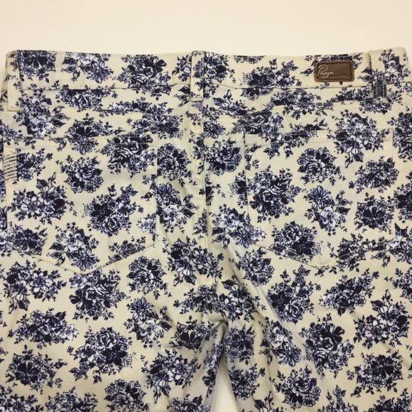 PAIGE Blue White Floral Print PEG 5 Pocket Logo Hardware Skinny Jeans - Picture 7 of 10
